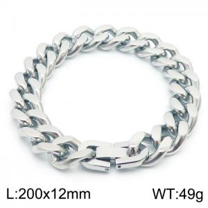 Stainless steel 200x12mm Cuban chain special buckle classic charm silver bracele - KB169822-TSC