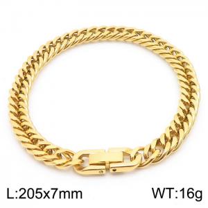 Stainless steel 205x7mm Cuban chain special buckle classic charm gold bracelet - KB169824-TSC