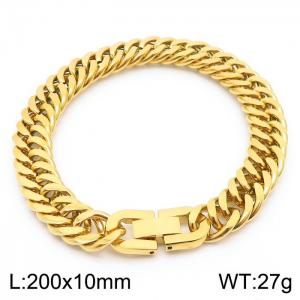 Stainless steel 200x10mm Cuban chain special buckle classic charm gold bracelet - KB169825-TSC