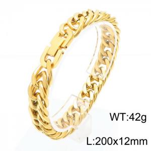 Stainless steel 200x12mm Cuban chain special buckle classic charm gold bracelet - KB169826-TSC