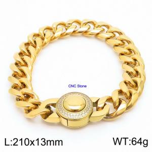 13mm hip-hop style stainless steel Cuban chain CNC circular snap 18K Gold-plated bracelet - KB169893-Z