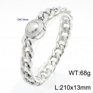 18K Silver Cuban Link Bracelet With CNC Stones Trendy Stainless Steel Jewelry - KB169908-Z