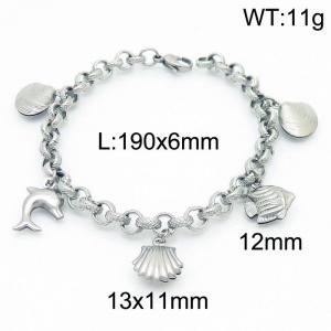 Stainless Steel Link Chain Bracelet with Dophin Pendant Color Silver - KB169930-Z