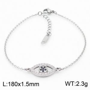 Lightweight Silver Stainless Steel Horse Eye Charm Bracelet With Cubic Zirconia Adjustable Size - KB169964-KLX