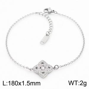 Lightweight Silver Stainless Steel Charm Bracelet With Cubic Zirconia Adjustable Size - KB169965-KLX