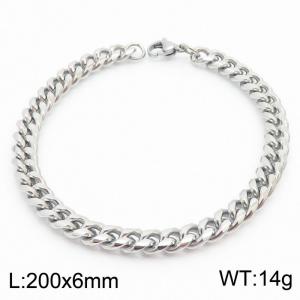 Stainless Steel 6mm Cuban Link Bracelet 18K Silver Plated Fashion Hip Hop Jewelry Bracelet - KB169970-TK