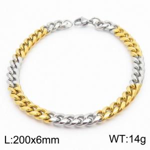 Stainless Steel 6mm Cuban Link Bracelet Silver&Gold Plated Fashion Hip Hop Jewelry Bracelet - KB169971-TK