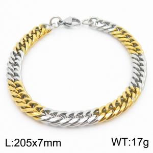 Stainless Steel 7mm Cuban Link Bracelet Silver&Gold Plated Fashion Hip Hop Jewelry Bracelet - KB169979-TK