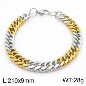 Stainless Steel 9mm Cuban Link Bracelet Silver&Gold Plated Fashion Hip Hop Jewelry Bracelet - KB169982-TK