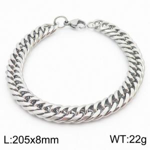 Stainless Steel 8mm Cuban Link Bracelet Silver Plated Fashion Hip Hop Jewelry Bracelet - KB169988-TK