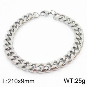 Stainless Steel 9mm Cuban Link Bracelet Silver Plated Fashion Hip Hop Jewelry Bracelet - KB170005-TK