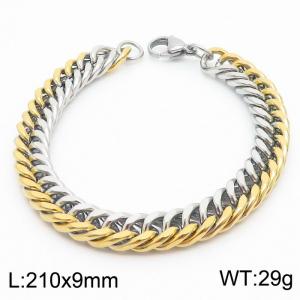 Stainless Steel 9mm Cuban Link Bracelet Silver&Gold Plated Fashion Hip Hop Jewelry Bracelet - KB170013-TK