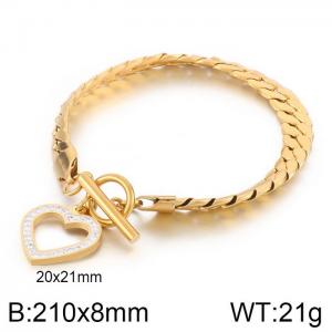 Japan and South Korea fashion stainless steel flat snake blade chain OT buckle diamond love bracelet - KB170028-Z