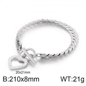 Japan and South Korea fashion stainless steel flat snake blade chain OT buckle diamond love bracelet - KB170029-Z