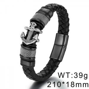 Europe and the United States new trend stainless steel anchor leather rope bracelet - KB170152-WGXR