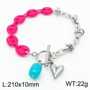 Stainless steel fashionable and minimalist heart shaped blue bead pendant color bracelet - KB170229-NJ