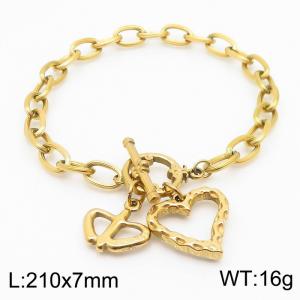 Stainless steel fashionable and minimalist O-chain hollow heart shaped geometric pendant jewelry gold bracelet - KB170230-NJ