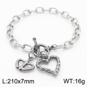 Stainless steel fashionable and minimalist O-chain hollow heart shaped geometric pendant jewelry silver bracelet - KB170231-NJ