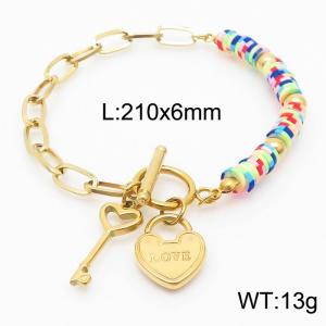 Stainless steel fashionable and minimalist color beaded O-chain heart-shaped key pendant gold bracelet - KB170234-NJ