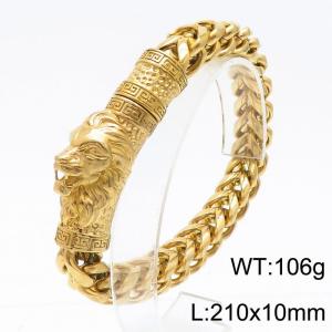 Punk Stainless Steel 210 × 10mm thick chain retro domineering lion head statue ribbed buckle gold bracelet - KB170267-KLHQ