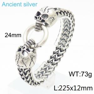 12mm Punk Stainless Steel Skull Charm Bracelet Mesh Chain Bangle Ancient Silver Color - KB170277-KJX