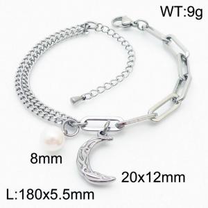 Personalized Fashion Pearl Moon Titanium Steel Bracelet - KB170346-Z