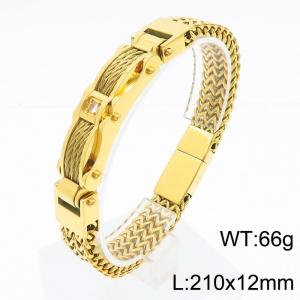 European and American fashion creative personality thick chain with diamond inlaid men's gold bracelet - KB170413-KFC