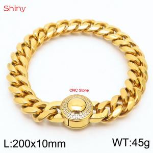 Hip Hop Style Stainless Steel 10mm Polished Cuban Chain Gold CNC Men's Bracelet - KB170605-Z