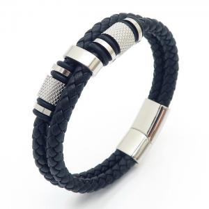 Stainless steel double layer leather rope woven magnetic buckle men's leather bracelet - KB170738-SJ