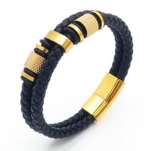 Stainless steel double layer leather rope woven magnetic buckle men's leather bracelet gold - KB170739-SJ
