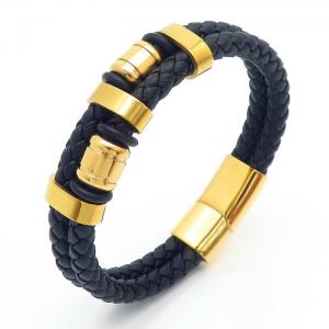Stainless steel double layer leather rope woven magnetic buckle men's leather bracelet gold - KB170740-SJ