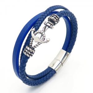 Stainless steel ship anchor multi-layer leather rope woven magnetic buckle men's leather bracelet - KB170743-SJ