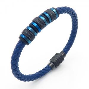 Blue leather woven single layer magnetic buckle bracelet in black color - KB170746-SJ