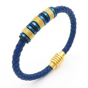 Blue leather woven single layer magnetic buckle bracelet in gold color - KB170748-SJ