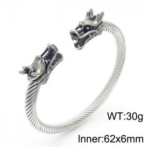 Stainless Steel 304 Wire Bangle With Dragon Head Silver Color - KB170760-TSC