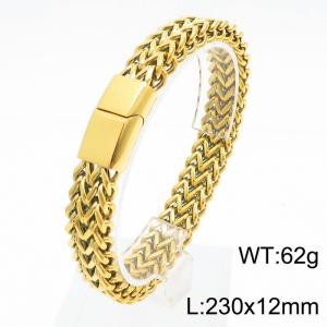 230mm Men Casual Gold-Plated Stainless Steel Herringbone Chain Bracelet - KB170824-KFC