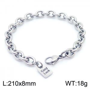 210X8mm Unisex Stainless Steel Oval Links Bracelet with Good Luck Tag - KB171145-Z
