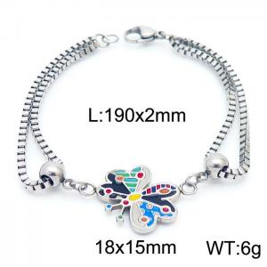 190mm Women Stainless Steel Box Chain Bracelet with Colorful Butterfly Charm - KB171174-Z