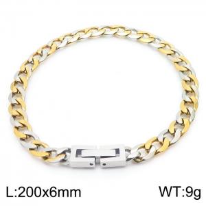 200x6mm Flat Bracelet Stainless Steel Japanese Buckle Chain Unisex Gold and Silver Color Mixed Jewelry - KB171259-Z