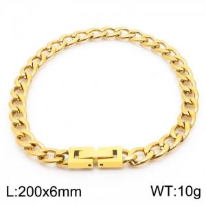 Stylish and minimalist 6mm stainless steel NK chain paired with a gold bracelet with jewelry clasps - KB171266-Z