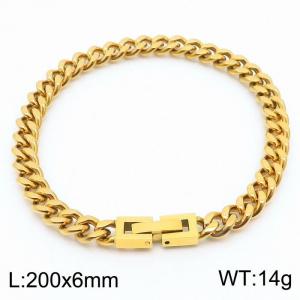 200x6mm Gold Simple Buckle Cuban Chain Stainless Steel Bracelet Unisex Party Jewelry - KB171279-Z