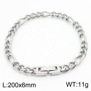 200x6mm  SILVER Color Simple Buckle Cuban Chain, Stainless Steel Bracelet, Unisex Party Jewelry - KB171285-Z