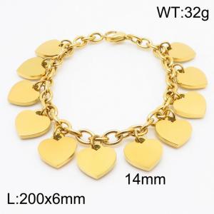 European and American fashion stainless steel 200 × 6mm O-shaped chain hanging with many heart shaped accessories Jewelry charm gold bracelet - KB179409-Z