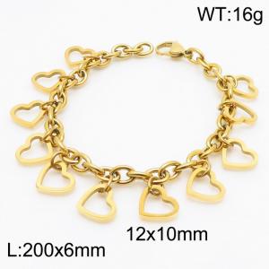 European and American fashion stainless steel 200 × 6mm O-shaped chain hanging with many hollow heart shaped accessories Jewelry charm gold bracelet - KB179411-Z