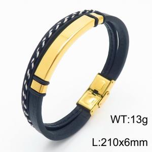 Stainless steel 210x6mm punk personalized art light luxury fashion layered strong leather gold bracelet - KB179527-KLHQ