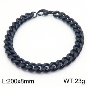 200x8mm stainless steel cuban link chain black bracelelt for women men - KB179872-Z