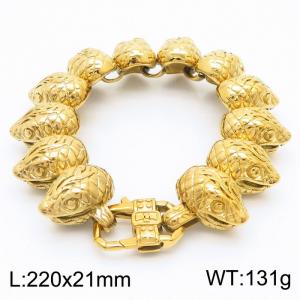 Stainless steel 220x21mm snake head chain special lock clasp charm strong retro bracelet,Gold - KB179926-KJX