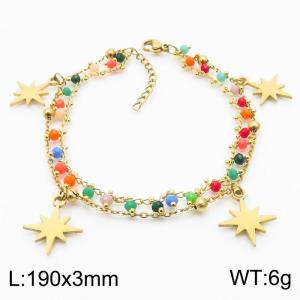 Mixed color rice bead chain multi-layer octagonal star titanium steel bracelet - KB179933-MW