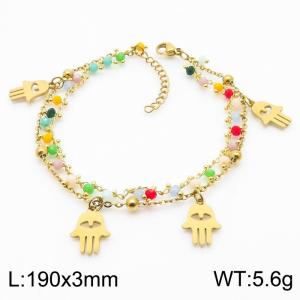 Multi layer palm rice bead chain titanium steel bracelet - KB179934-MW