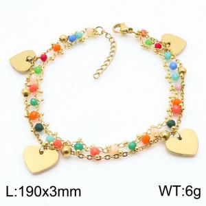 Multi layer rice bead chain titanium steel heart-shaped bracelet - KB179935-MW